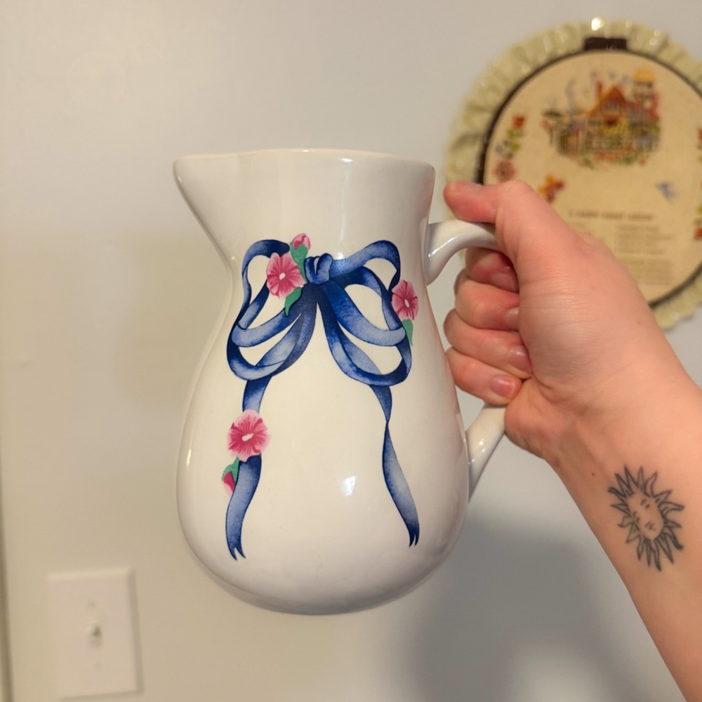 Coquette Bow Shabby Chic Ceramic Pitcher